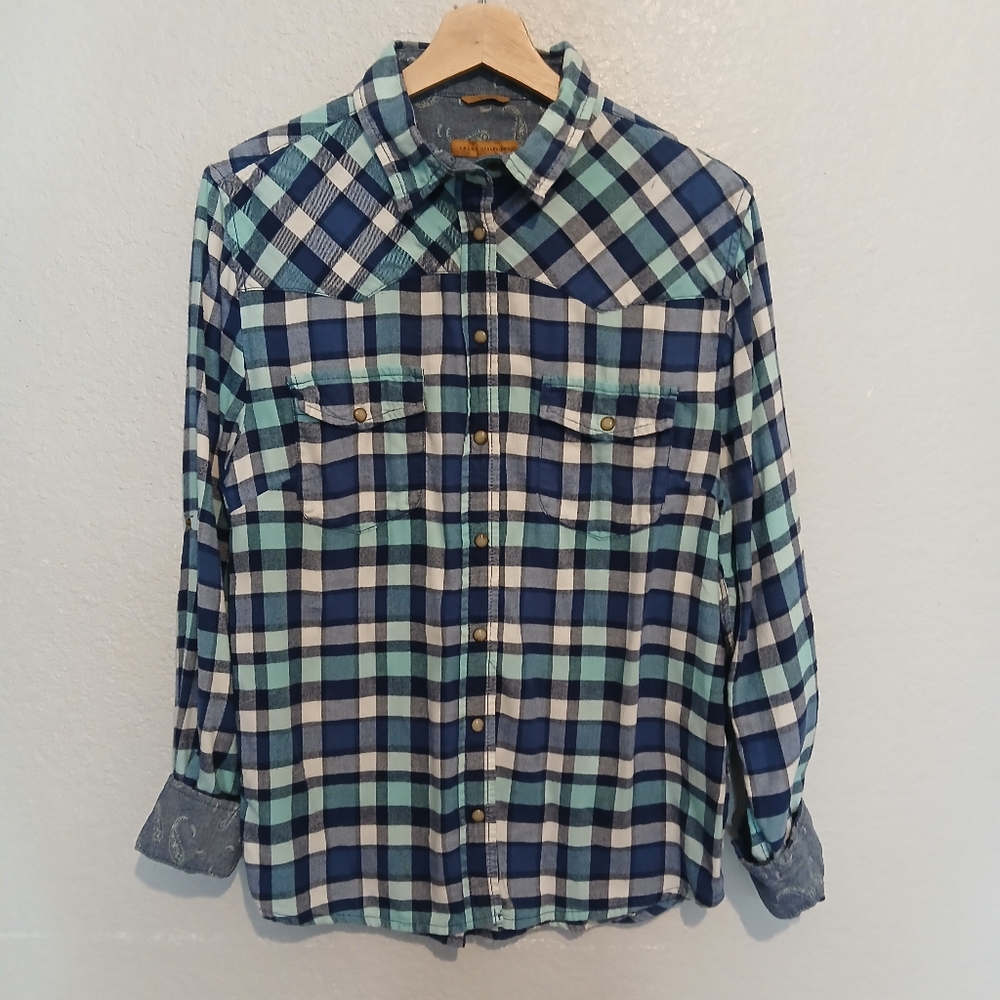 Jachs Girlfriend Bea 100% Cotton Plaid Snap Button-Up Flannel Long Sleeve Shirt - Picture 9 of 9